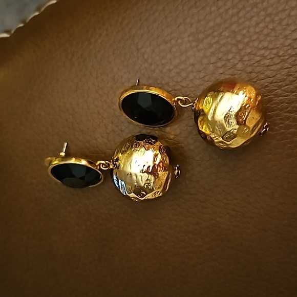 VTG 1980s Goldtone Ball Statement Drop Post Holiday Earrings - Picture 3 of 4